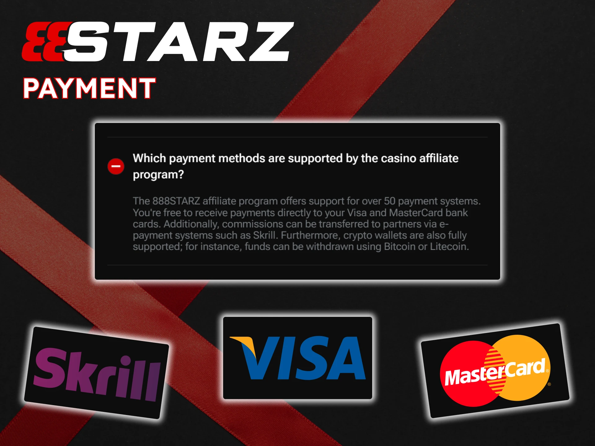 The 888Starz affiliate program offers a variety of payment methods.