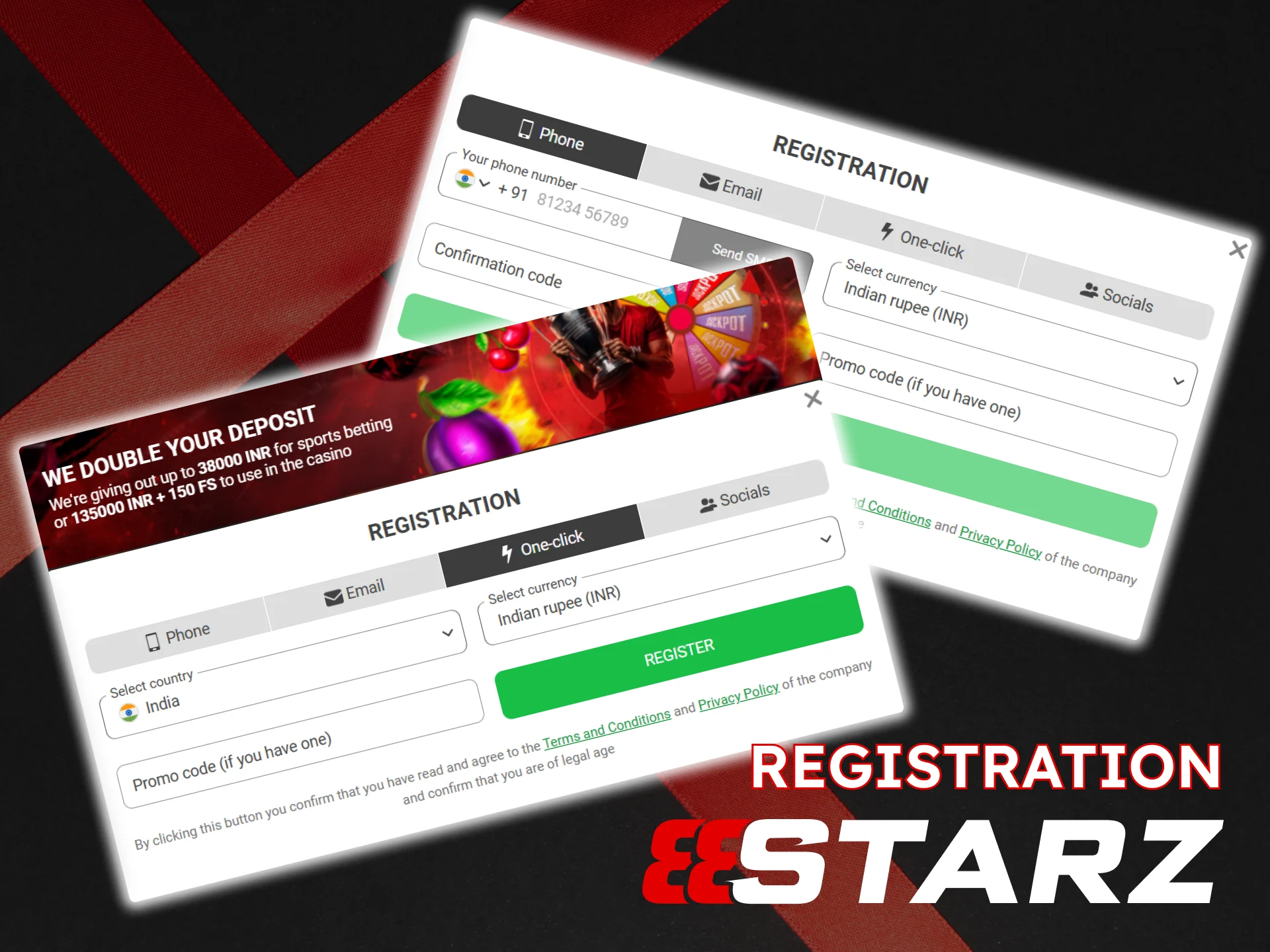 Select your registration method and create your 888Starz account.
