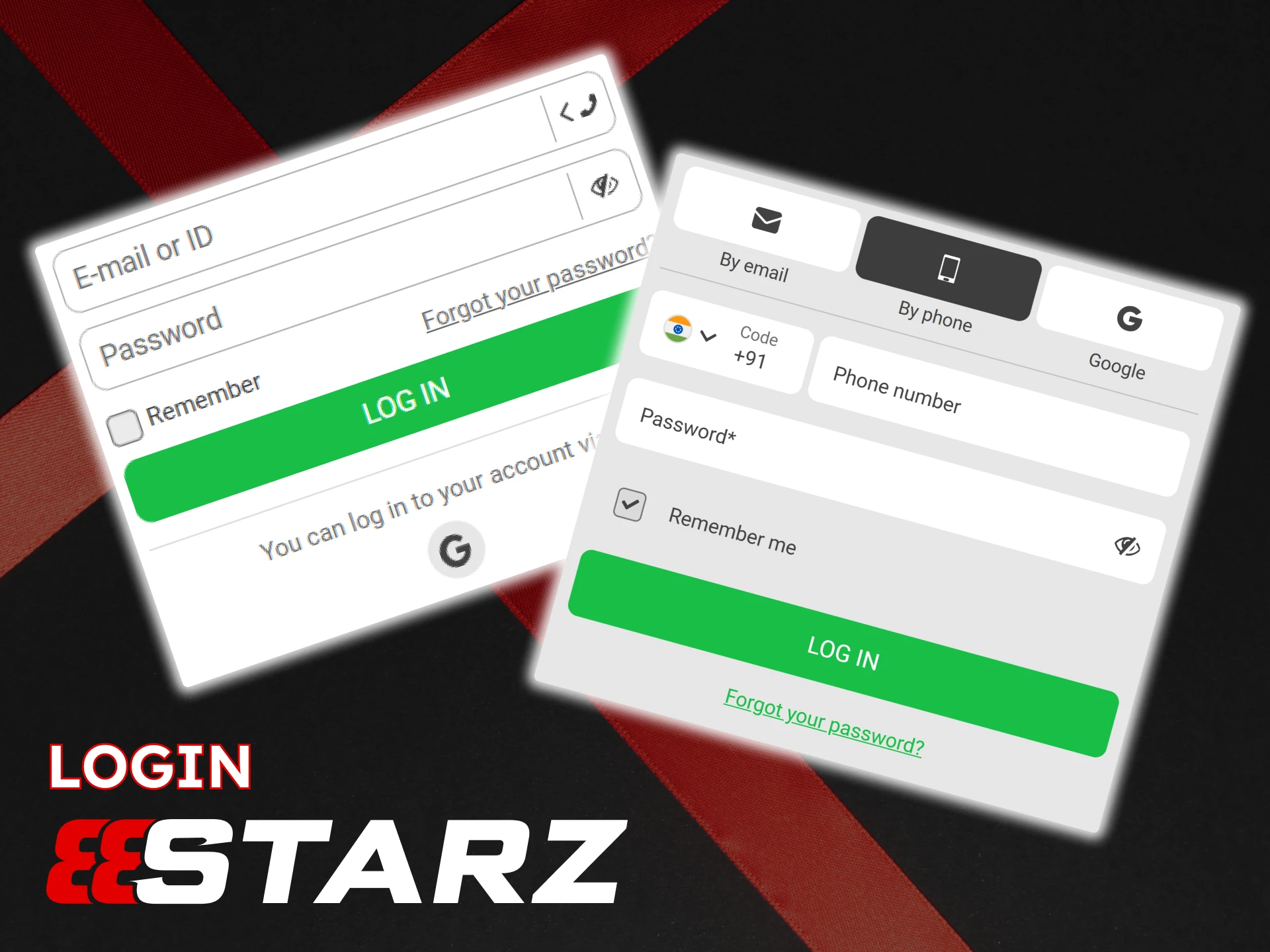 Select your login method and enter your credentials to access your 888Starz account.