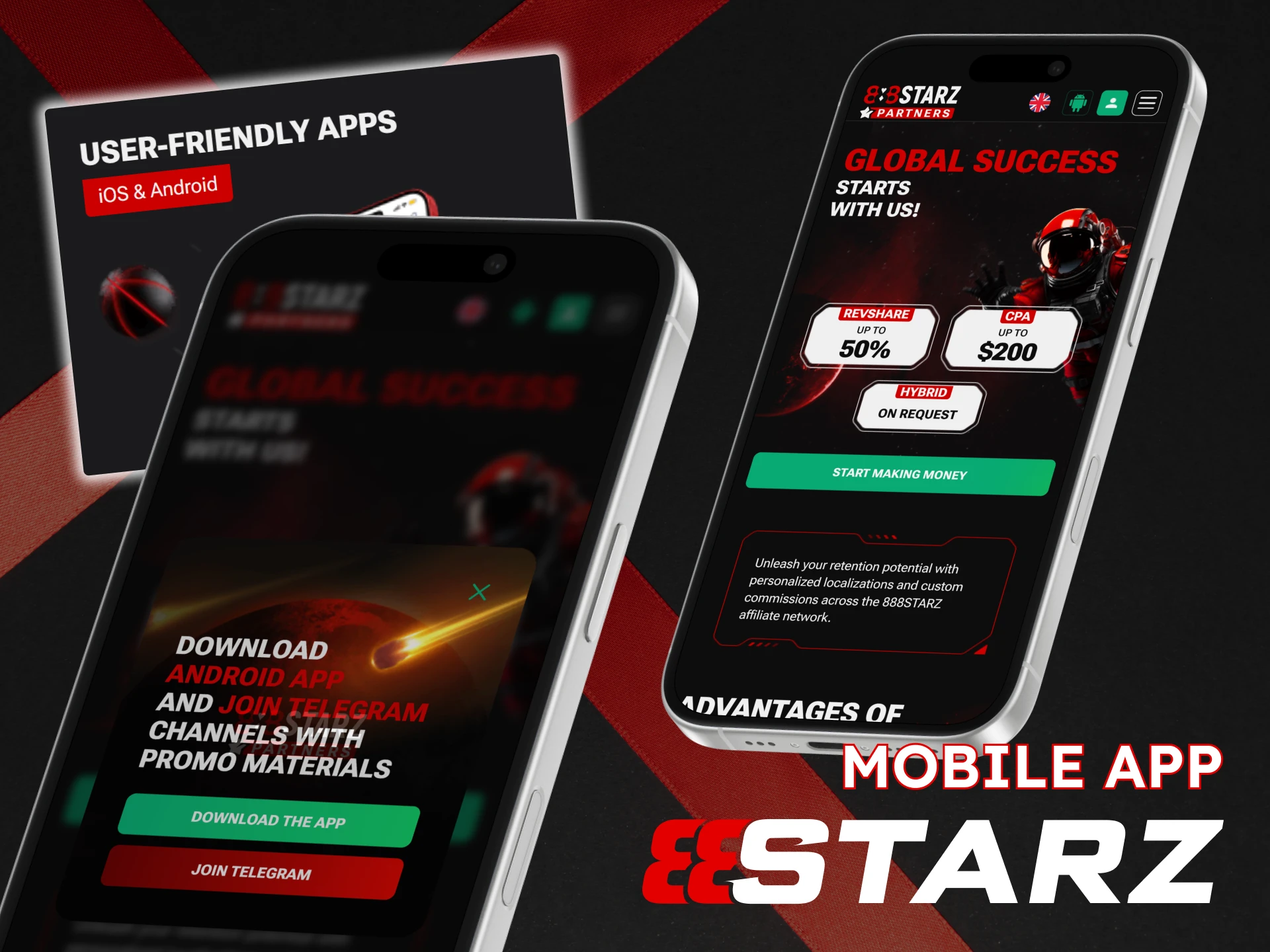 Join the 888Starz affiliate program through the mobile app.