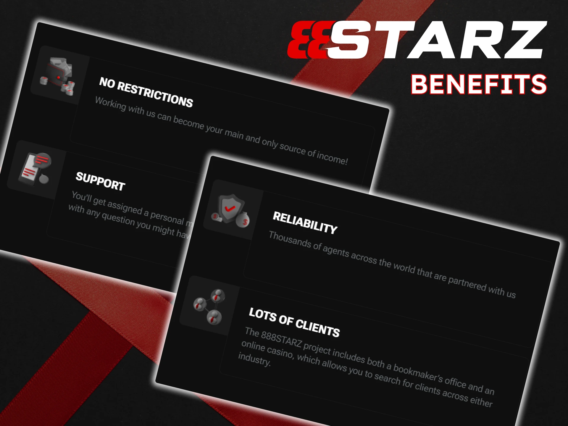888Starz Agents provides its partners with numerous advantages.