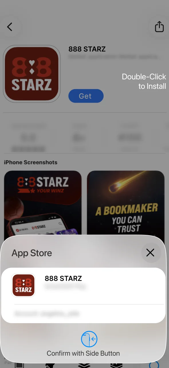 Continue the installation by allowing the 888Starz app to be installed on your iPhone.