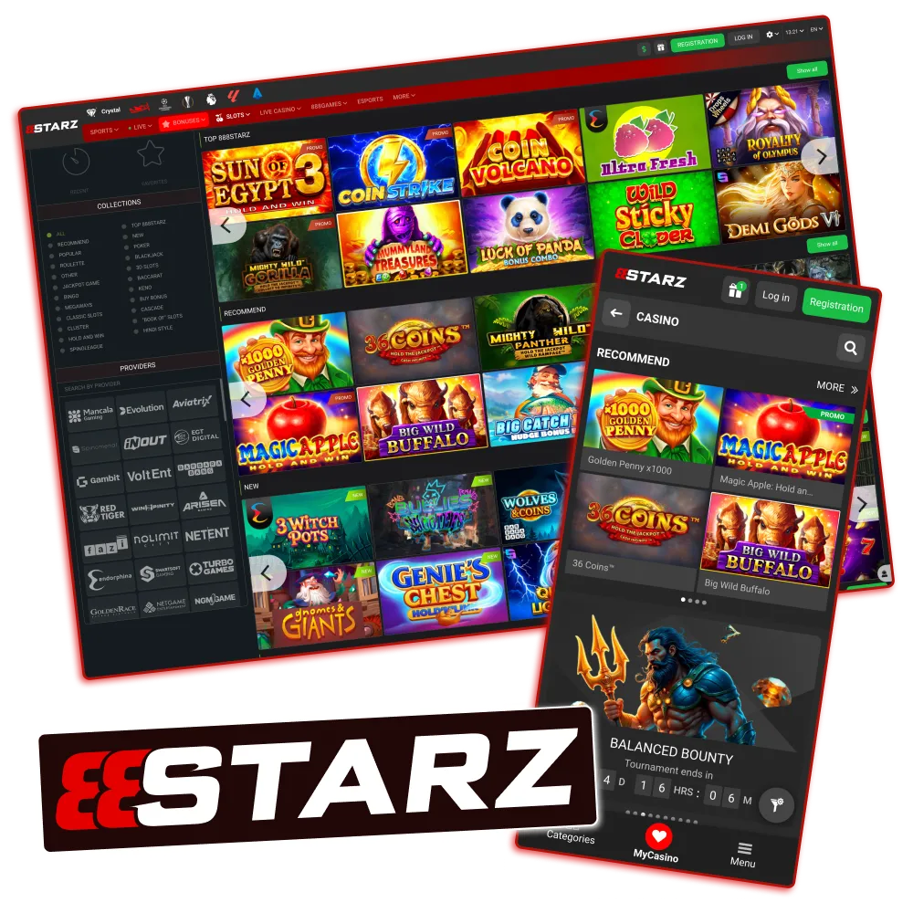 888Starz slots lobby with 6500+ games in India.