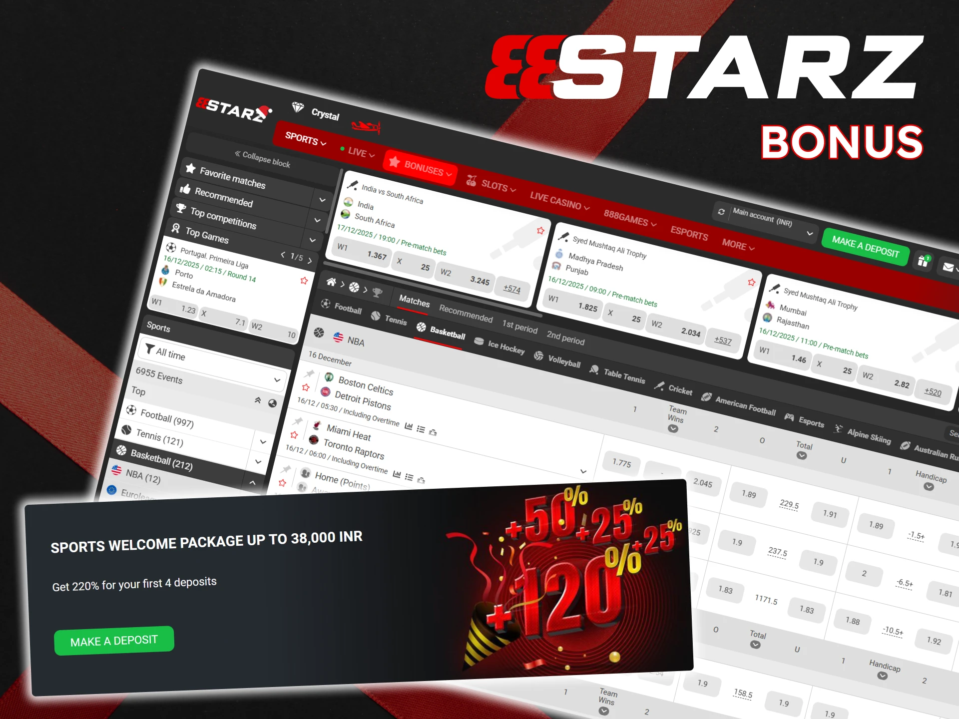 Get a bonus for betting on basketball on the 888Starz website.